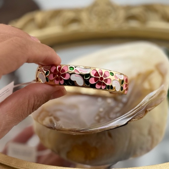 Hand Painted Floral Enamel Bangle with Gold Accents - Picture 13 of 13